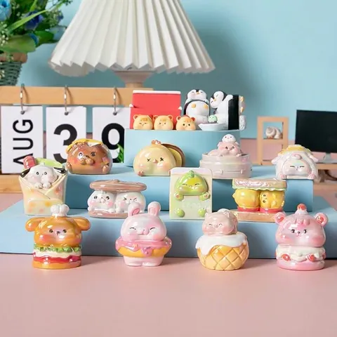 Lindas Figuritas Miniatura de Resina de Caja Ciega de Alimentos para Animales de Dibujos Animados Adornos de Escritorio Kawaii Decoración