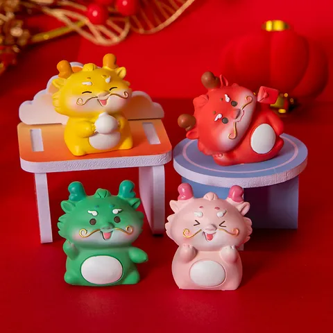 Chinese Style Dragon Mascot Resin Ornament Cute Cartoon Dragon Figurine For Desk Home Decor New Year Gift Phone Holder