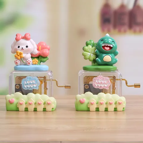 Cartoon Animal Hand Crank Music Box Transparent Acrylic Mechanical Movement Desk Decor Gift For Kids Friends Frog Dinosaur
