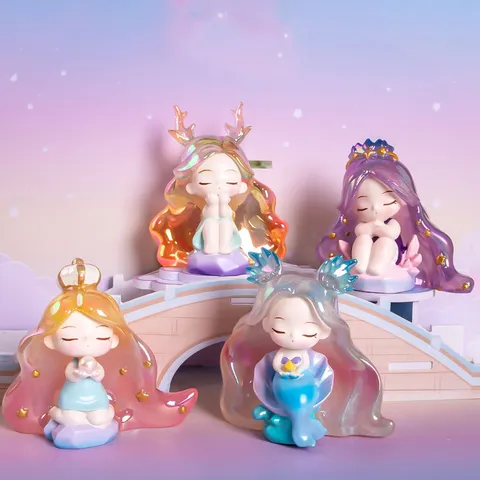 Adorno de Caja Ciega de Resina de Elfo de Ensueño Luminoso Figurilla de Niña Sirena en Degradado Iridiscente para Decoración de Hogar Regalo