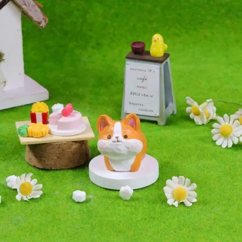 Cartoon Welpenwache Harz Ornamente Süße Tier Miniaturfiguren Holzschnitzerei-Imitat Schreibtisch Dekoration Geschenk Zuhause Büro Dekor