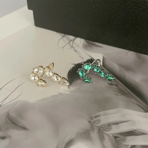 French J-Shaped Zirconia Stud Earrings Gold Silver Plated Teardrop Zirconia Earrings For Women Luxury Niche Jewelry