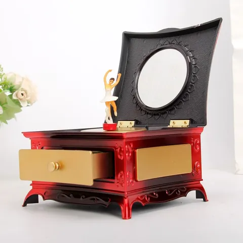 Vintage Kreativer Schminktisch Spieluhr Tanzendes Mädchen Ballerina Kosmetikspiegel Schmuckschublade Kunststoff Musiktruhe Geschenk