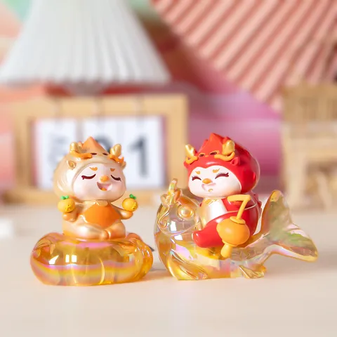 Chinese Style Zodiac Dragon Baby Resin Ornament Lucky Koi Fish Orange Desk Decor Iridescent New Year Gift Figurines