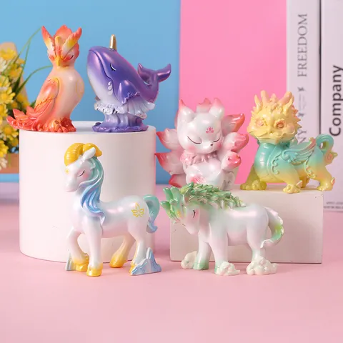 Chinese Mythical Beast Blind Box Figurine Mystery Box Resin Ornament Desk Decoration Set Pearlescent Collectible Toy Gift