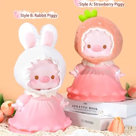 Hucha de Cerdito Rosa Fresa de Dibujos Animados Gran Capacidad de Vinilo Adorno Regalo para Niños Mujeres Hogar