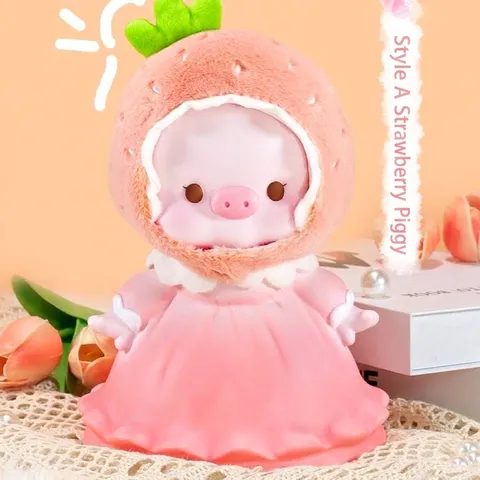 Hucha de Cerdito Rosa Fresa de Dibujos Animados Gran Capacidad de Vinilo Adorno Regalo para Niños Mujeres Hogar