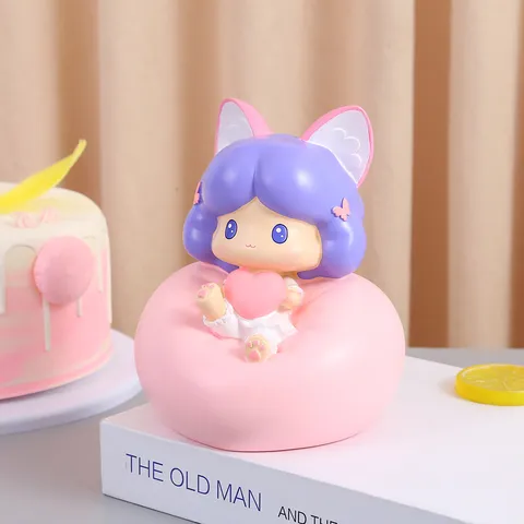 Lindo Portabolígrafos de Resina de Niña Perro de Dibujos Animados y Planeta Espacial Hucha Ornamento Rosa Azul Gato de la Suerte Estatuillas Decoración del Hogar Regalo para Niños