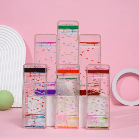 Minuteur à Mouvement Liquide Mignon Toboggan Ornement de Bureau Acrylique Double Couleur Goutte d'Huile Sablier Jouet Anti-stress Cadeau Enfants