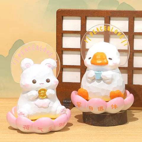 Zen Buddha Frog Resin Ornament Cute Animal Statuette With Lotus Base Healing Statues Gift For Office Home Desk Decor