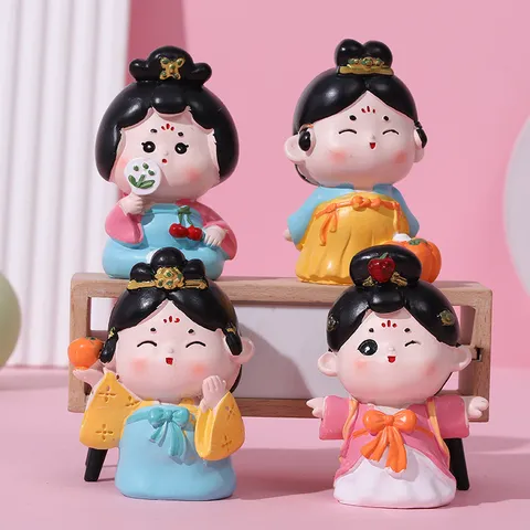 Figurine en Résine de Dame de la Dynastie Tang Style Chinois Traditionnel Ornement de Dessin Animé Créatif pour Décoration de Bureau