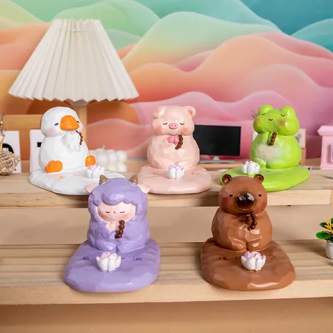 Support de Téléphone Animal en Résine Mignon Ornement de Bureau Style Zen Figurine de Dessin Animé pour Décoration de Table