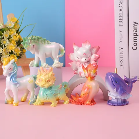 Chinese Mythical Beast Blind Box Figurine Mystery Box Resin Ornament Desk Decoration Set Pearlescent Collectible Toy Gift