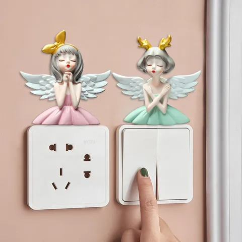 Creative Angel Girl Resin Switch Sticker Fridge Magnet 3D Relief Wall Decor Frame-Less Light Switch Plate Cover Home Ornament