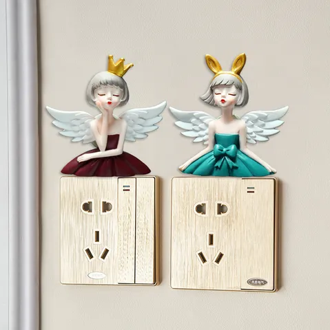 Creative Angel Girl Resin Switch Sticker Fridge Magnet 3D Relief Wall Decor Frame-Less Light Switch Plate Cover Home Ornament