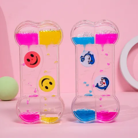Sablier Liquide Créatif Double Cœur Minuteur à Mouvement Liquide Acrylique Jouet Ornement de Bureau Anti-Stress Cadeau Sensoriel Enfant