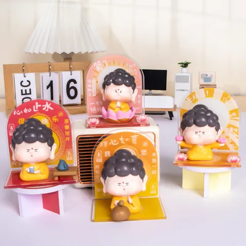 Creatief Zen Boeddha Ornament Schattig Cartoon Hars Miniatuur Beeldje Bureau Decoratie Home Office Accessoire Helend Cadeau Voor Vrienden