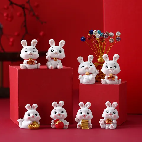 Cartoon Hase Harz Ornament Figur Für Haus Büro Auto Dekoration Mit Strass Chinesischen Glückssymbole Neujahrsgeschenk