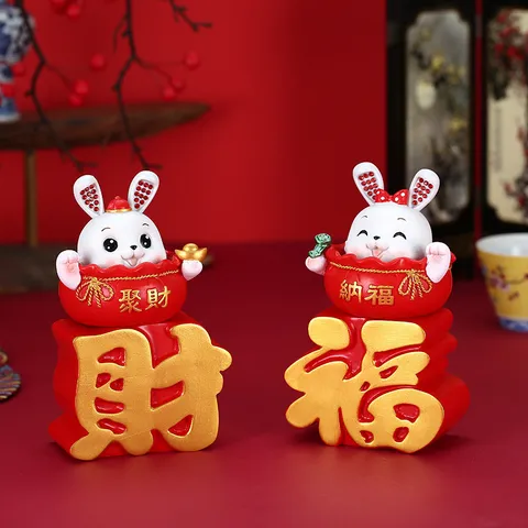 Cartoon Hase Harz Ornament Figur Für Haus Büro Auto Dekoration Mit Strass Chinesischen Glückssymbole Neujahrsgeschenk