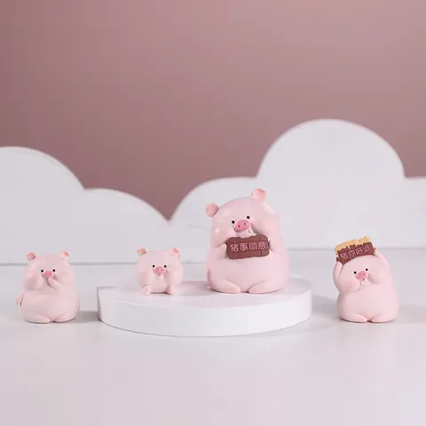 Cute Pink Resin Pig Figurine Desktop Ornament For Home Office Decor Cartoon Animal Sculpture Gift Kids Room Accessories