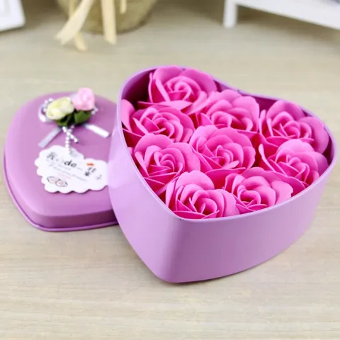 Scatola di Latta a Forma di Cuore Fiori di Sapone Rosa Confezione Regalo Romantica Creativa Regalo Festa della Mamma San Valentino Set Floreale