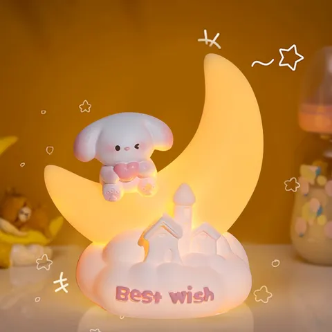 Cute Cartoon Dog Star Moon Night Light Vinyl LED Warm Glow Bedroom Decor Bedside Lamp Gift For Girls Kids Resin Animal Light