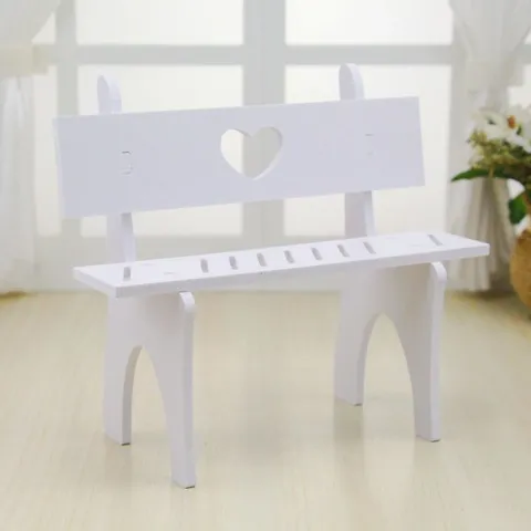 Mini White Decorative Plastic Bench Heart Cutout Pastoral Style Miniature Chair For Dolls Home Tabletop Ornament Decor