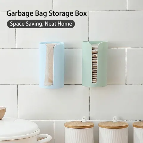 Caja de Almacenamiento de Bolsas de Basura Montada en la Pared Organizador de Bolsas de Plástico sin Agujeros para Cocina Baño Hogar Minimalista