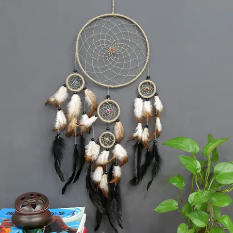 Bohemian Feather Dream Catcher Hanging Ornament Handmade Woven Wall Decor Wind Chime For Bedroom Home Living Room Gift