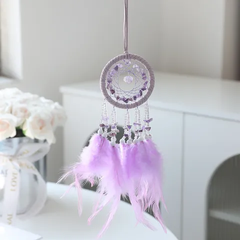 Attrape Rêves Minimaliste en Plastique Pendentif Carillon Éolien À Plumes Ornement Suspendu Voiture Décoration Intérieure Maison
