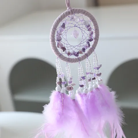 Attrape Rêves Minimaliste en Plastique Pendentif Carillon Éolien À Plumes Ornement Suspendu Voiture Décoration Intérieure Maison