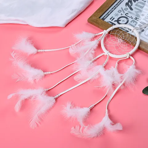 Handmade Feather Dream Catcher White Wall Hanging Decor Boho Room Ornament Creative Craft Gift For Home Bedroom Decor