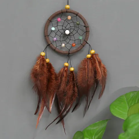 Attrape-Rêves de Style Indien Suspension Murale Fait Main Anneau en Plastique Perles Colorées Gland de Plume Maison Salon Décor Cadeau Anniversaire
