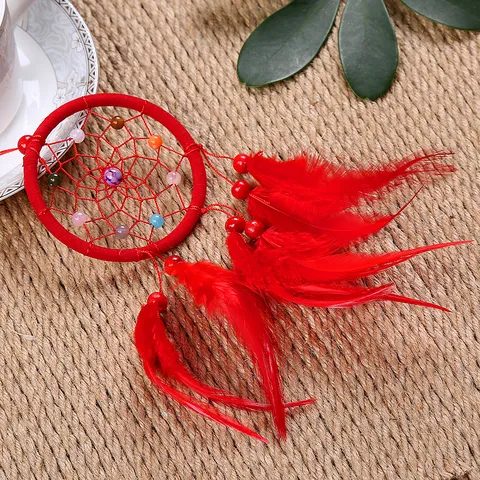 Capteur de Rêves en Plastique Style Indien Fait Main Frange de Plumes Décoration Murale Créative Pendentif Voiture Cadeau Pour Chambre Salon