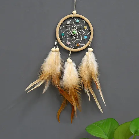 Attrape-Rêves Artisanal de Style Indien Suspendu Mural en Plumes Pour Décoration de Maison Voiture Chambre Salon Cadeau