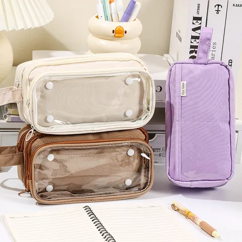 Astuccio Multistrato di Grande Capacità Trasparente Staccabile Borsa Trucco Custodia Organizzatore di Cancelleria da Scrivania per Scuola Ufficio Studenti Bambini