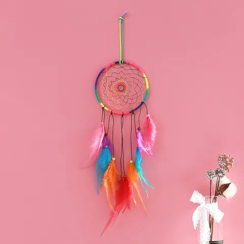 Style Indien Attrape-Rêves à Plumes Colorées Carillon Éolien Décoration Murale Maison Cadeau d'Ornement