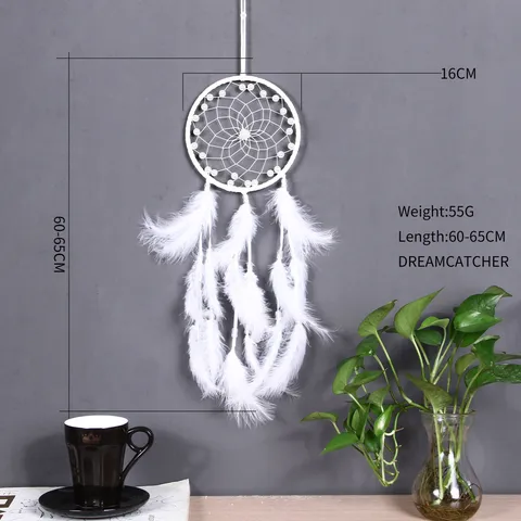Handgewebter Feder Traumfänger Weißer Wandbehang Bohemian Indianischer Dreamcatcher Mit Künstlicher Perlenverzierung Für Zuhause Schlafzimmer Wohnzimmer Dekoration