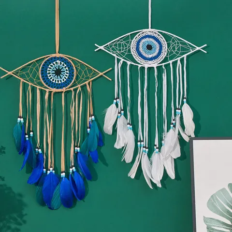 Handgefertigt Böser Blick Traumfänger Wandbehang Nordisch Metall Baumwollfaden Quaste Feder Dreamcatcher Handwerk Ornament Für Wohnzimmer Schlafzimmer Wohnkultur