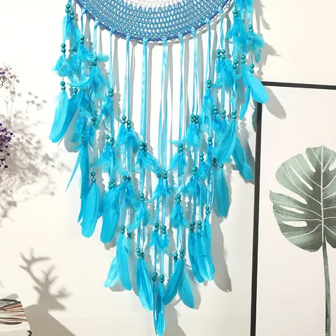 Bohemian Large Blue Dream Catcher Feather Wind Chime Wall Hanging Ornament Home Wedding Room Decor Gift