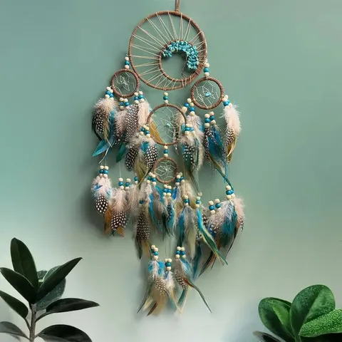 Attrape-Rêves Bohémien Arbre De Vie Soleil Fait Main Plume Ornement Suspendu Pierre Naturelle Décoration Murale Maison Cadeau