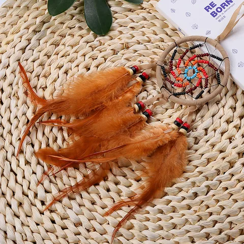 Handgefertigter Indianer Stil Feder Traumfänger Beige Kunststoffperlen Wandbehang Ornament Auto Innen Dekoration Schlafzimmer Deko