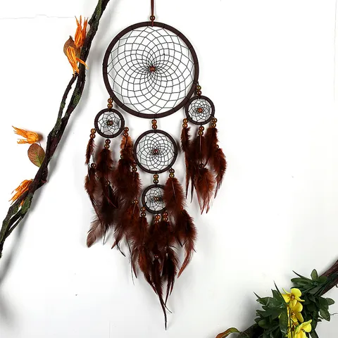 Five Ring Dream Catcher Hanging Decoration Wind Chime Feather Plastic Boho Home Office Decor Creative Gift