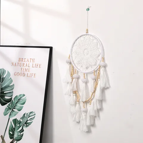 Nordic Minimalist White Feather Lace Dream Catcher Wall Hanging Home Bedroom Living Room Decorative Ornament