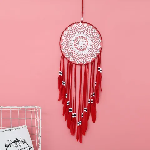 Capteur Rêves Fait Main Suspension Murale Style Européen Fer Coton Tissé en Maille Accent Décoratif Avec Gland Plume d'Oie Perles Pour Salon Chambre Bureau Maison Cadeau Créatif