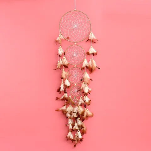 Atrape Rêves Fait Main Style Indien Décoration Murale Suspendue En Maille De Fer Avec Plumes Perles En Bois Pour Mariage Chambre Maison