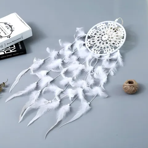 Weißer Traumfänger Wandbehang Federn Holzperlen Handgefertigt Gewebt Ornament Für Hochzeit Zuhause Schlafzimmer Büro Deko Geschenk