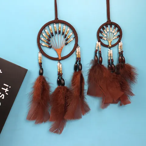 Attrape-Rêves Arbre de la Vie Fait Main Bois Perles de Verre Plume Gland Ornement Suspendu Pendentif Voiture Décoration Murale Café