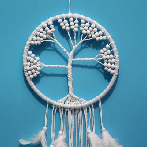 Handmade White Tree Of Life Dream Catcher Wall Hanging Home Decor Feather Ornament Bohemian Style Room Decor