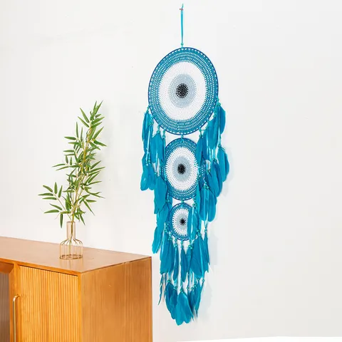 Creative Turkey Evil Eye Dream Catcher Large Three Ring Hanging Ornament Metal Woven Feather Wall Hanging Decor Blessing Festival Gift